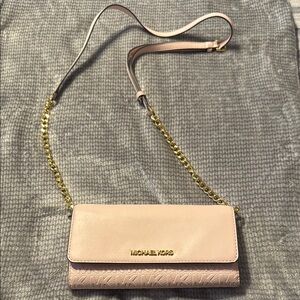 Michael Kors Pink and Gold Wristlet with Fold-Over Flap